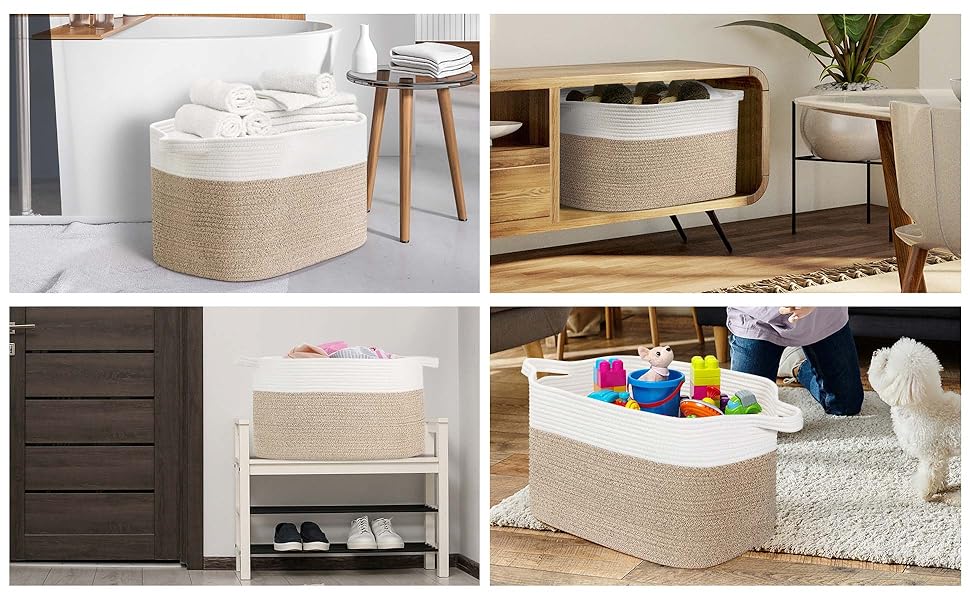 Large Cotton Rope Storage Basket – Foldable Laundry & Blanket Bin (55×38×30cm)