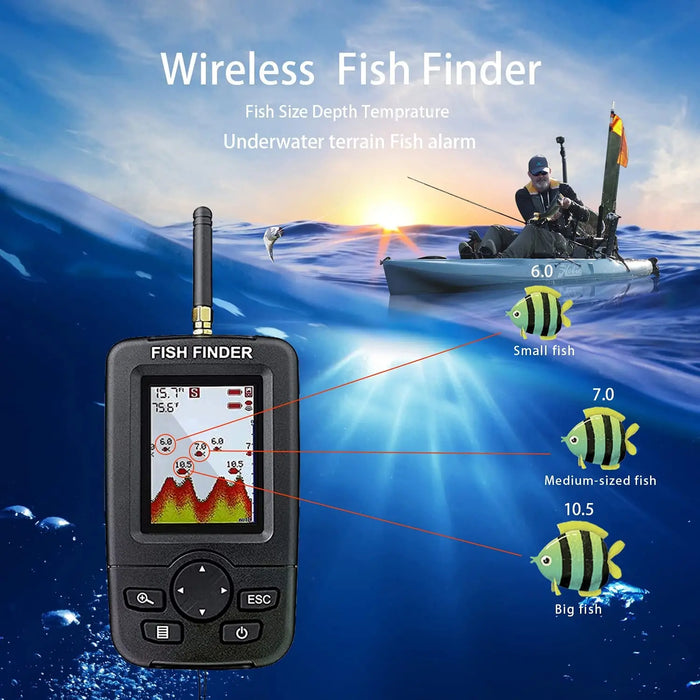 Wireless Sonar Fish Finder — Portable LCD Echo Sounder, 100m Range, 2–120ft Depth