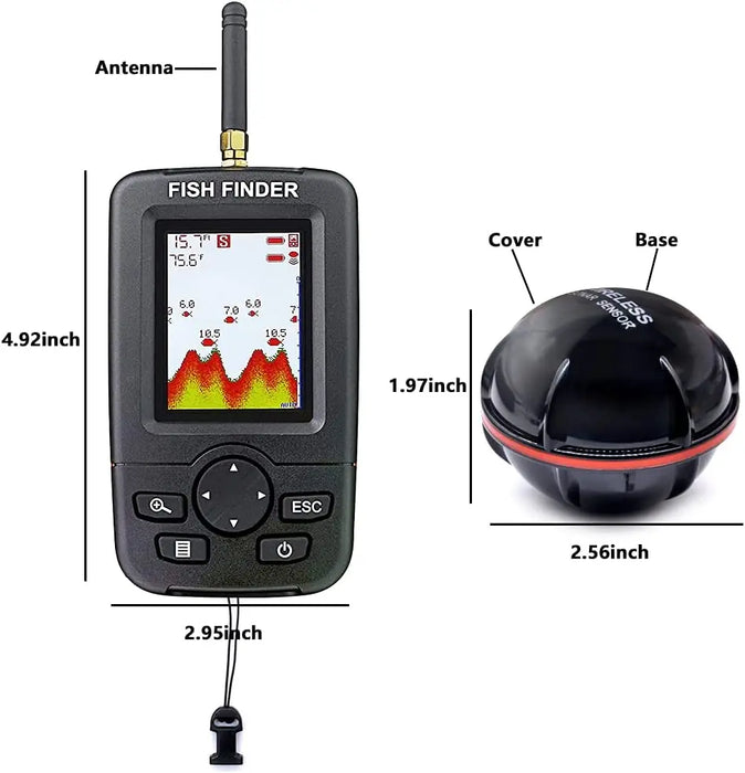 Wireless Sonar Fish Finder — Portable LCD Echo Sounder, 100m Range, 2–120ft Depth
