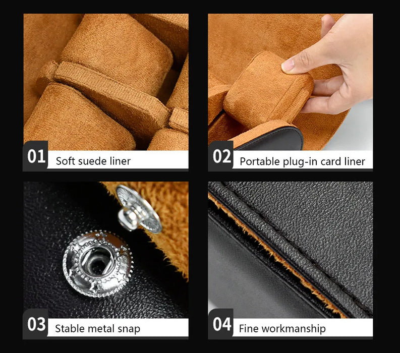 6-Slot PU Leather Watch Travel Case – Roll Organiser for Men & Women