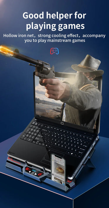 17-inch Six-Fan Laptop Cooler with LED Screen and Dual USB Ports