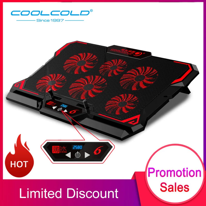 17-inch Six-Fan Laptop Cooler with LED Screen and Dual USB Ports