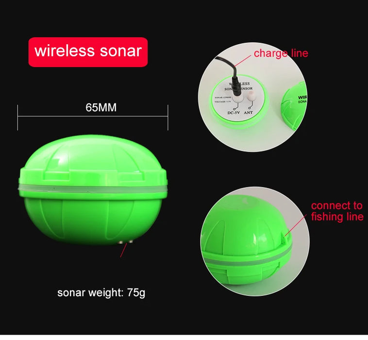 Wireless Fish Finder Sonar Sensor (Dot‑Matrix) – Rechargeable 3.7V, 0.6–73 m, 125 kHz (2026)