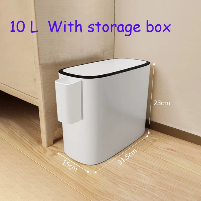 14L Press-Top Waterproof Bathroom Waste Bin — White PP Plastic