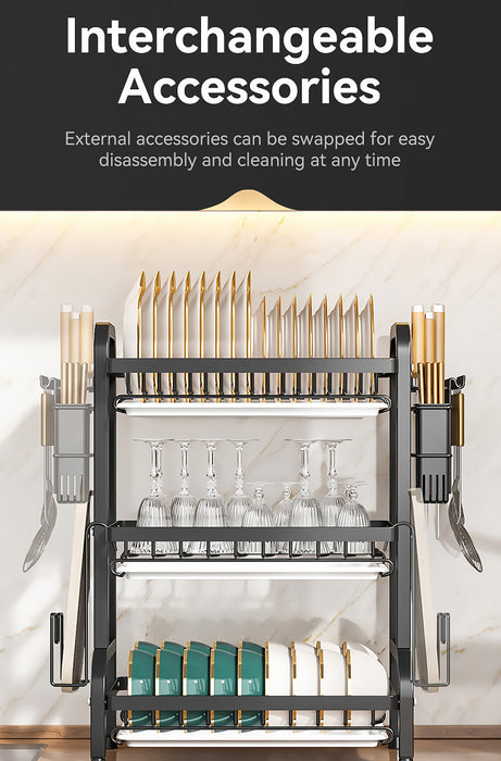 2/3-Tier Stainless Steel Dish Rack with Utensil Holder — Compact Rustproof Countertop Drainer