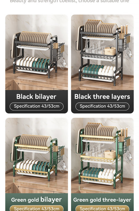 2/3-Tier Stainless Steel Dish Rack with Utensil Holder — Compact Rustproof Countertop Drainer