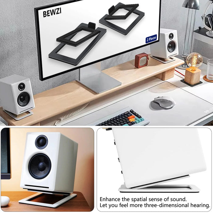 Desktop Speaker Stands — Carbon Steel 2‑Pack for Improved Stereo Sound & Vibration Reduction