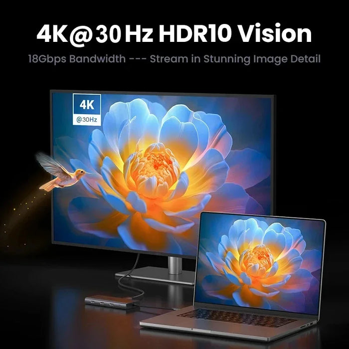 10-in-1 USB-C Hub – 4K@30Hz HDMI-Compatible Docking Station with PD 100W, RJ45 & USB 3.0