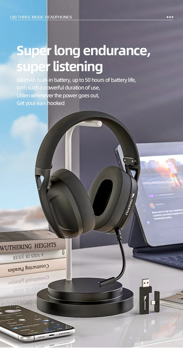 L80 Lightweight Three-Mode Gaming Headset — Bluetooth & Wired with Microphone