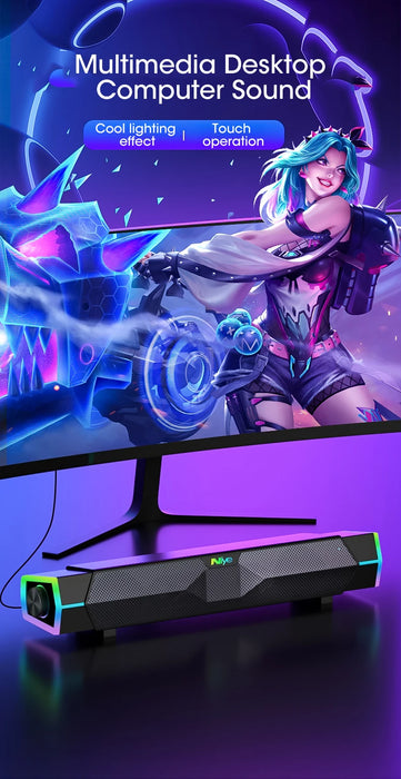 4D Bluetooth 5.0 Computer Soundbar — USB-Powered Stereo with RGB Lights