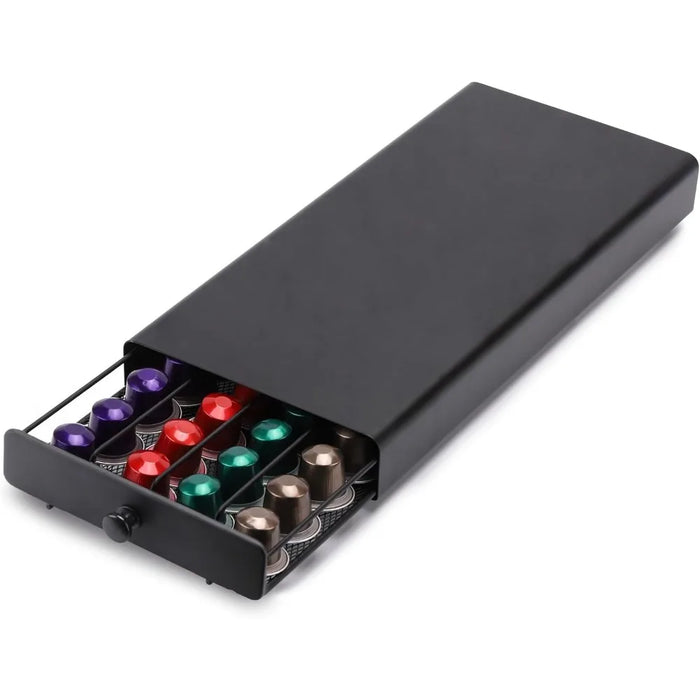 40-Capsule Metal Coffee Pod Drawer — Countertop Storage for Home & Office