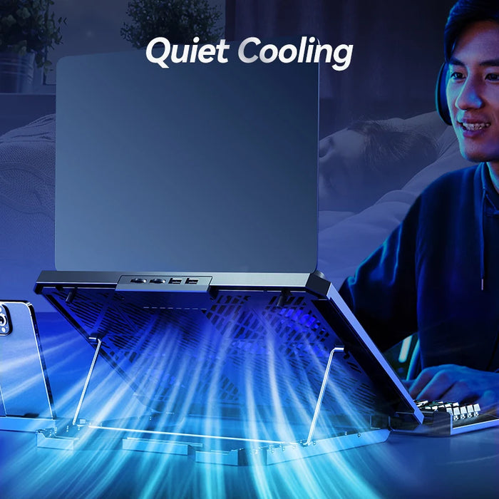 Laptop Cooling Pad with 12 Quiet Fans — 12–17.3‑inch Cooler Stand with Dual USB & Phone Holder