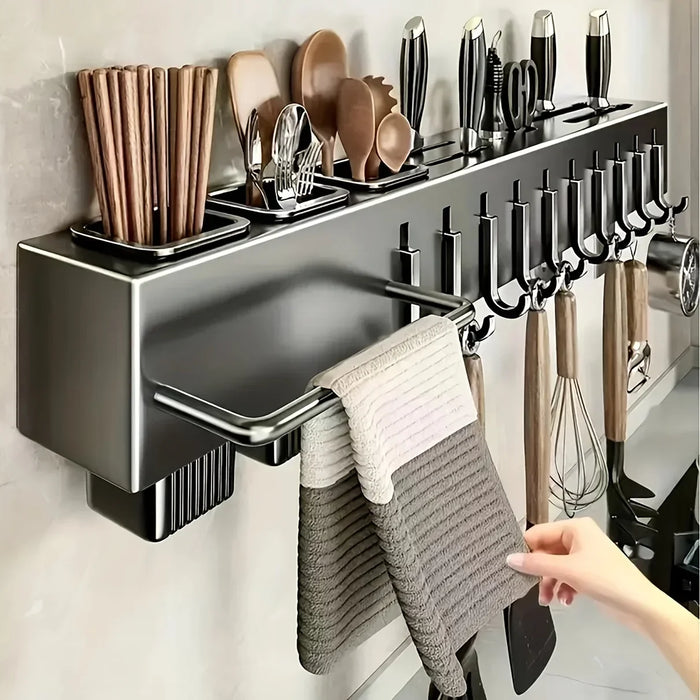 Wall-Mounted Kitchen Knife Rack with Pot Lid & Cutting Board Organiser