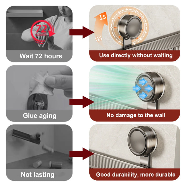 No-Punching Kitchen Rail with Hooks — Space Aluminium, Electroplated (30/40/50cm)