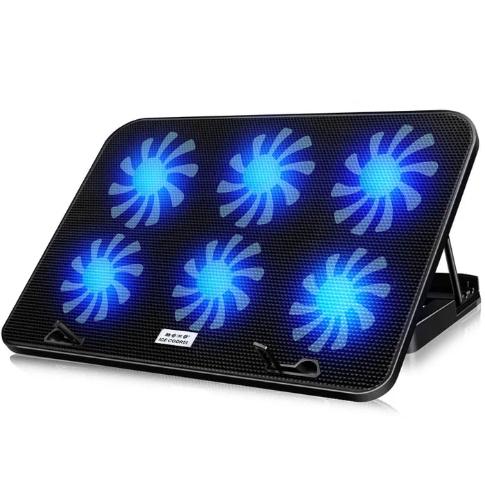 A9 RGB 6-Fan Laptop Cooler - Fits 13-18 inch Laptops, Metal Mesh Stand, 2 USB