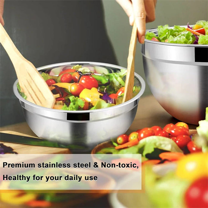 6-Piece Stainless Steel Nesting Mixing Bowls with Black Lids and Non-Slip Bases