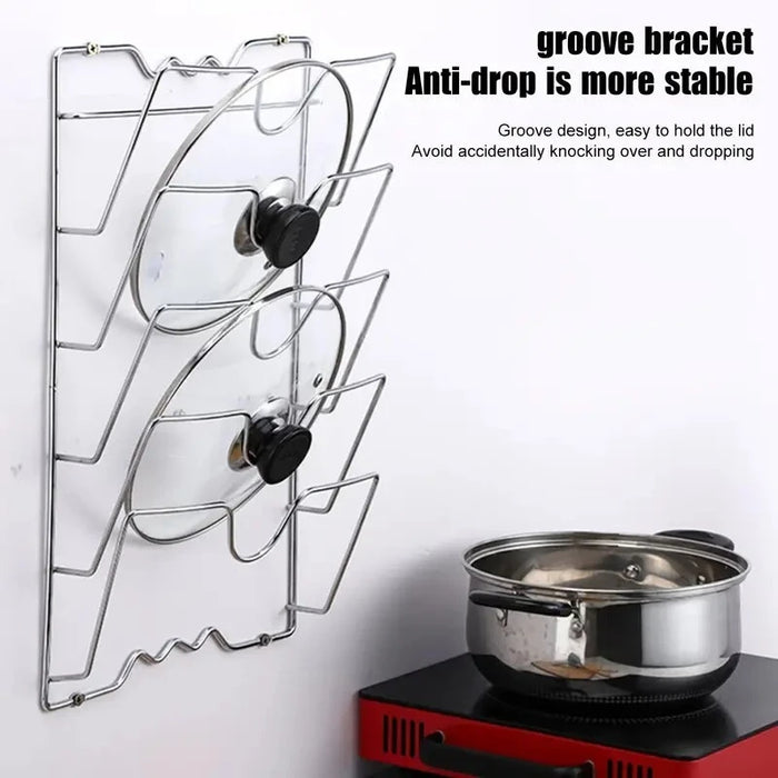 Wall-Mounted Pot Lid Rack — 5-Tier Chrome Pot Lid Holder