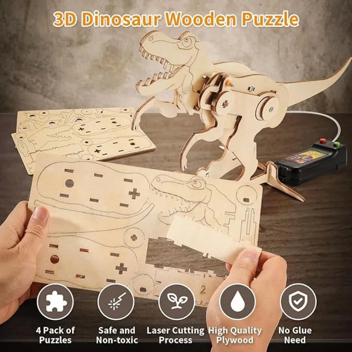 Wooden Dinosaur STEM Model Kit – choose 1 or 4 pcs (T‑Rex, Triceratops, Pterosaur, Brachiosaurus)