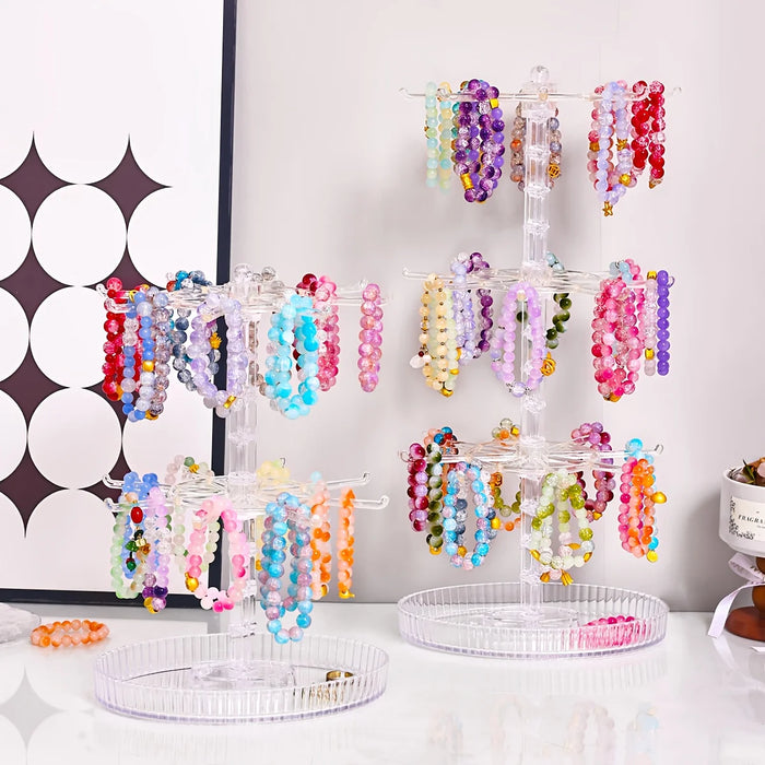Rotatable 2- or 3-Tier Jewellery Display Stand — 16 or 24 Hooks, Black or Transparent