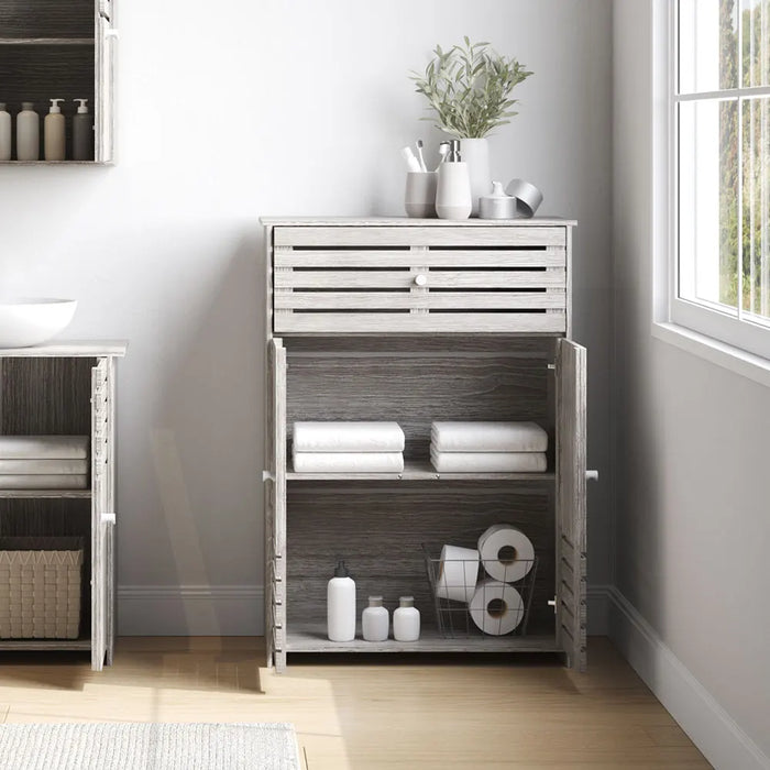 Modern Wooden Freestanding Bathroom Cabinet - Grey Oak, 60 x 30 x 85cm