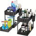 2-Tier Sliding Under-Sink Organiser – Cabinet Basket with Hooks & Hanging Cup