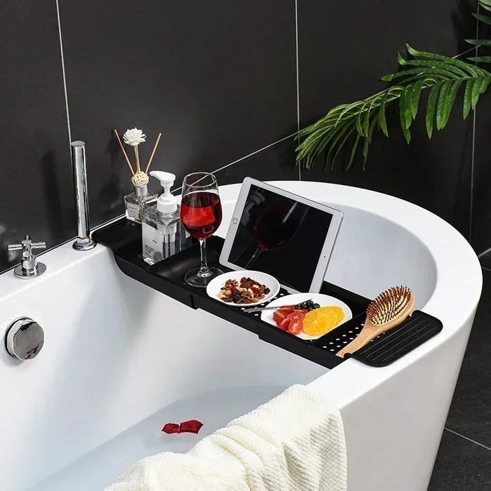 Extendable Bathtub Shelf – Retractable Bath Tray & Towel Holder (Black or White)