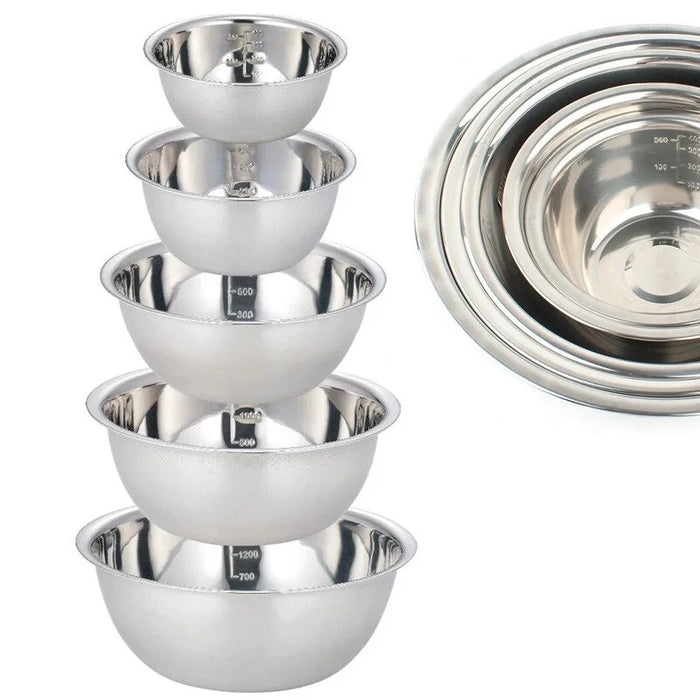 5‑Piece Stainless Steel Mixing Bowl Set — Nesting, Non‑Slip