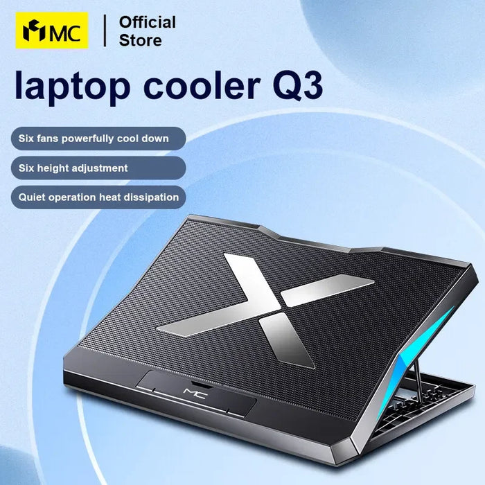 Q3 Six-Fan Adjustable Laptop Cooler — Silent Air-Cooled Stand for 10–17-inch Laptops