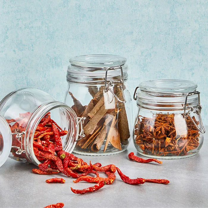 Sealed Glass Jars with Clip Lids — Airtight Food-Grade Storage (500–1000ml & 3‑piece set)