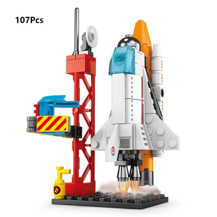 107-Piece DIY Space Rocket & Spaceship Building Set — Launch Centre Model (Plastic Bricks)