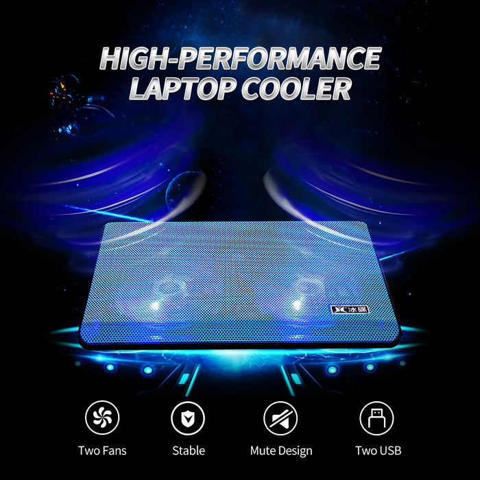 Laptop Cooling Pad with Twin Fans and Two USB Ports – Fits up to 17-inch (Blue)