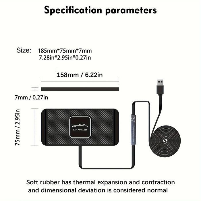 15W Qi Wireless Car Charger Pad with USB — QC3.0 Input, Compatible with iPhone 11–16 & Qi Devices