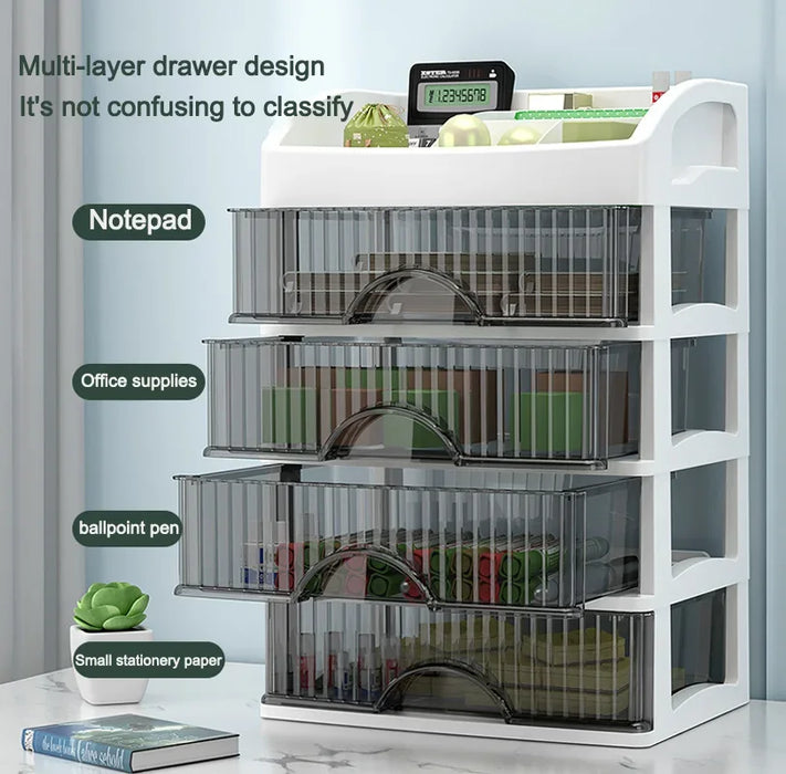 PP 5-Layer Drawer Makeup Storage Box – Multi-layer Cosmetic Organiser (White / Pink)