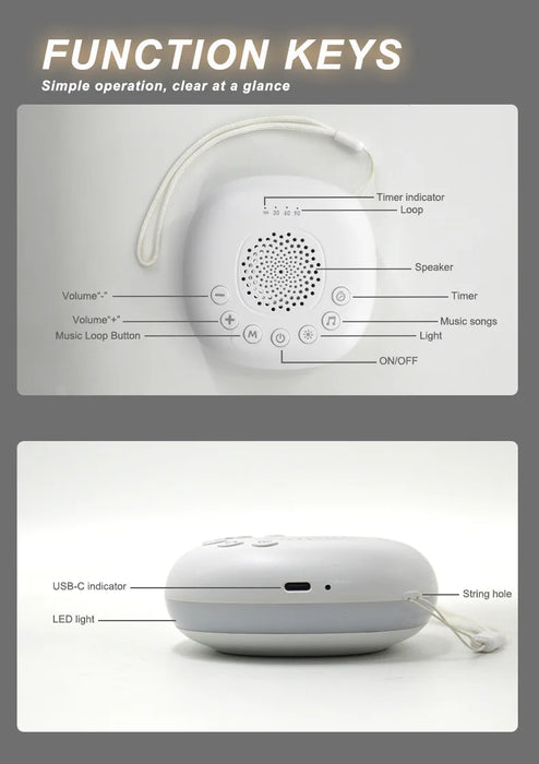 Portable White Noise Machine with LED Breathing Light & 20 Soothing Sounds