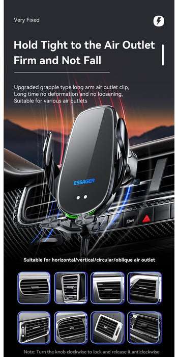 15W Qi Wireless Car Vent Phone Holder – Fast Charging & Auto Grip