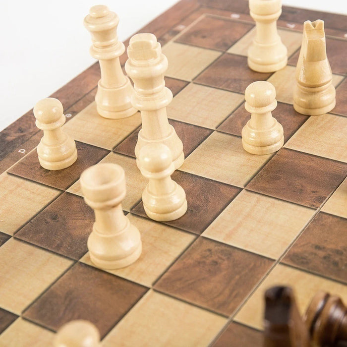 3-in-1 Board Game Set – Chess, Checkers & Backgammon with Dice