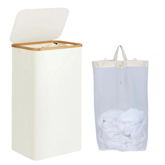 Slim Laundry Hamper — 100L or 160L Bamboo Basket with Removable Washable Bag & Handles