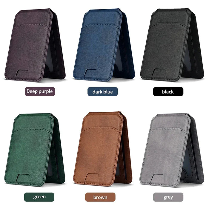 Magnetic PU Leather Wallet Phone Case — MagSafe Compatible with Card Pocket & Stand