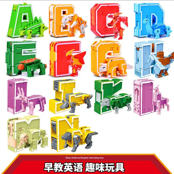 GUDI 26-piece A–Z Transforming Alphabet Robot & Dinosaur Building Block Toys