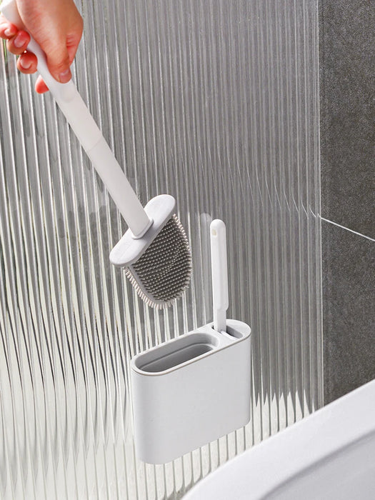 Wall-Mounted Silicone Toilet Brush with Long Handle — Quick-Dry Soft Bristles