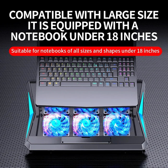 Q3 Six-Fan Adjustable Laptop Cooler — Silent Air-Cooled Stand for 10–17-inch Laptops