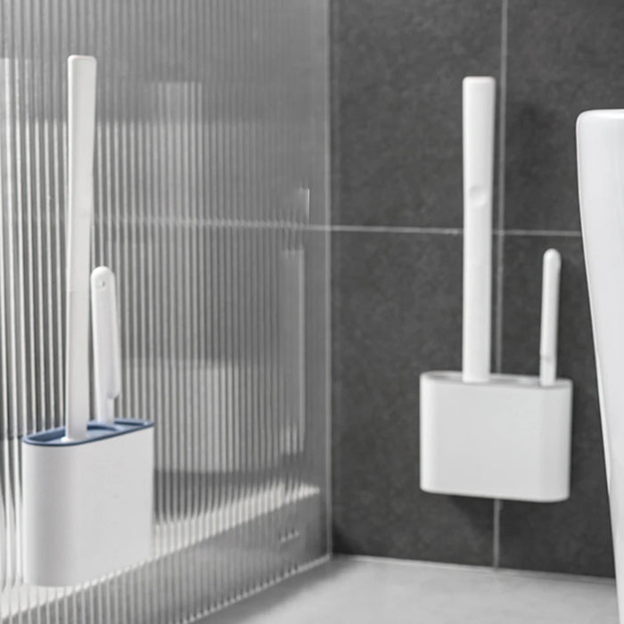 Wall-Mounted Silicone Toilet Brush with Long Handle — Quick-Dry Soft Bristles
