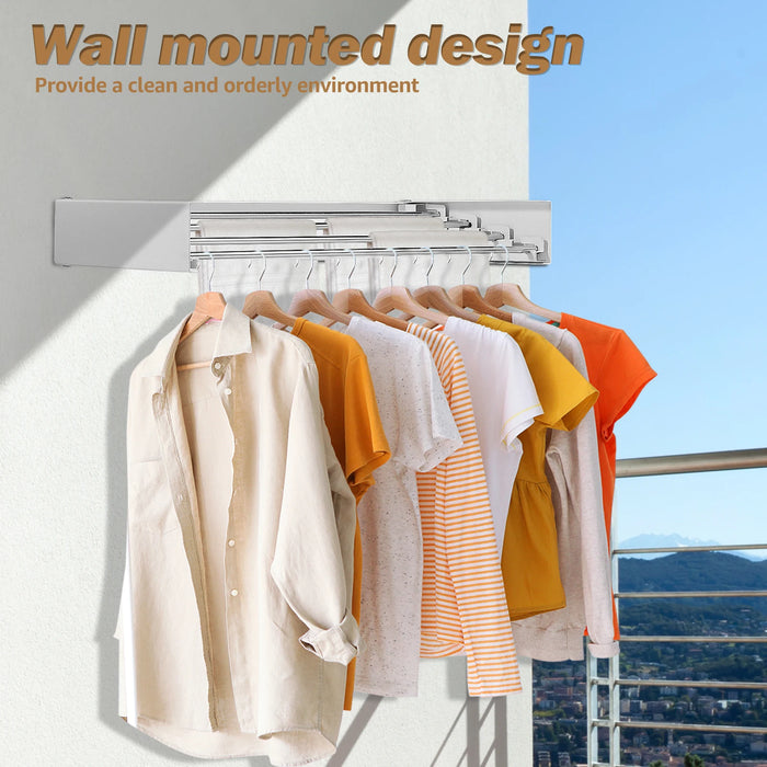 Folding Wall-Mounted Clothes Drying Rack — Stainless Steel Collapsible Hanger for Indoor & Balcony