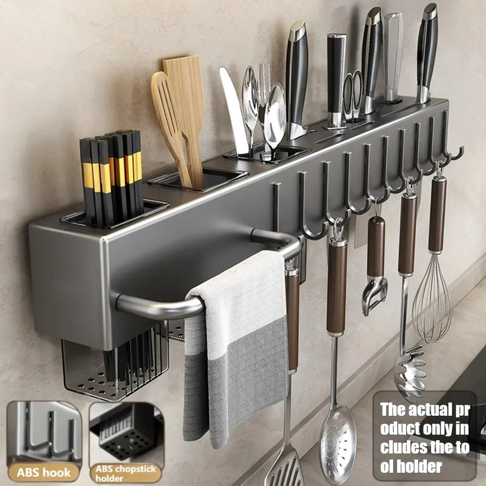 Wall-Mounted Kitchen Knife Rack with Pot Lid & Cutting Board Organiser