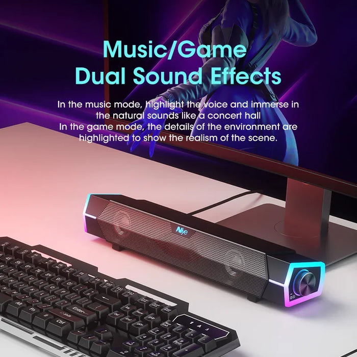 4D Bluetooth 5.0 Computer Soundbar — USB-Powered Stereo with RGB Lights