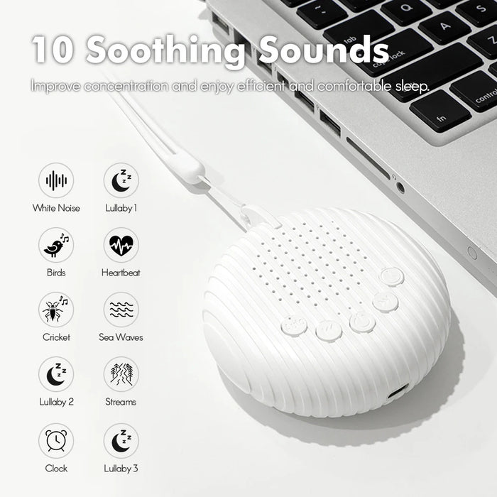 White Noise Machine — 10/12 Sounds, USB Rechargeable Portable Sleep Aid for Babies & Adults