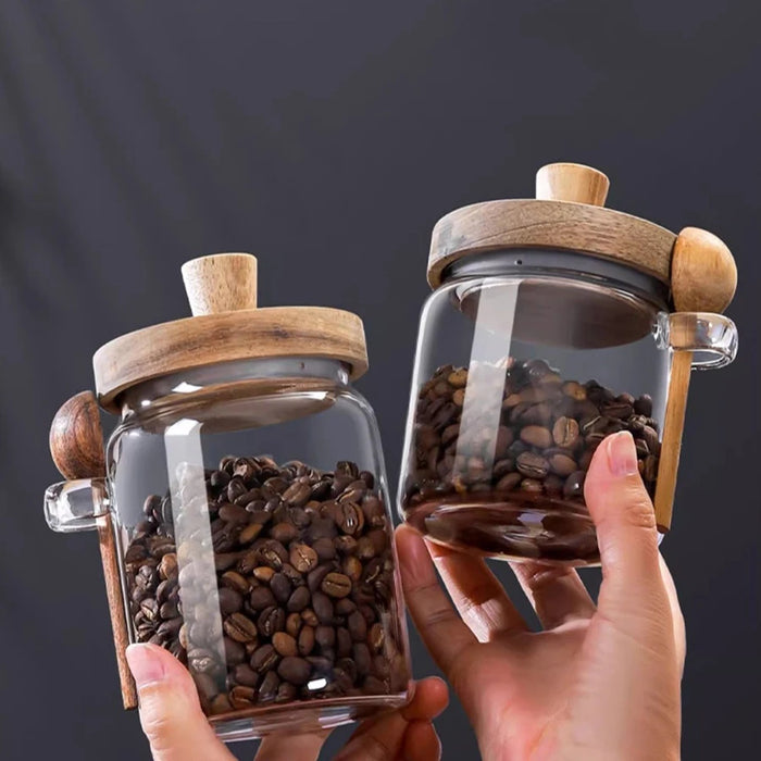 Glass Food Storage Jars with Wooden Lids & Scoop — Airtight Canisters