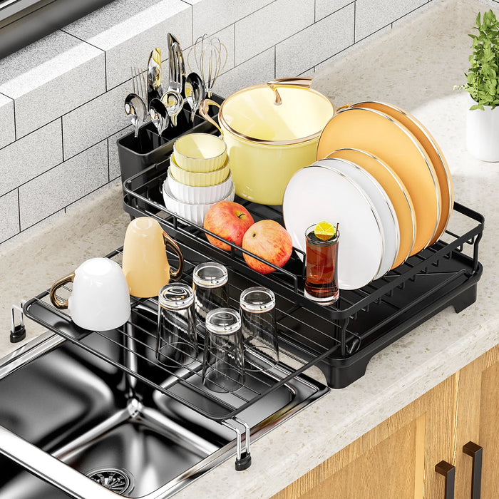 Extendable Over‑Sink Dish Drying Rack – Carbon Steel, Large Capacity