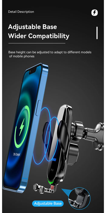15W Qi Wireless Car Vent Phone Holder – Fast Charging & Auto Grip