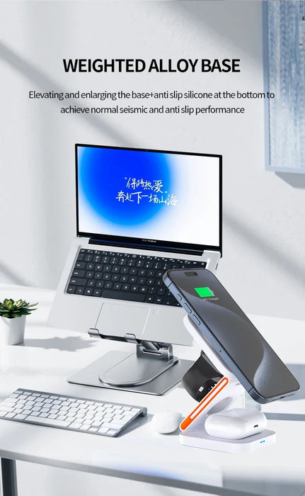 3‑in‑1 Foldable Magnetic Fast Wireless Charger Stand for iPhone 12–17, Apple Watch & AirPods
